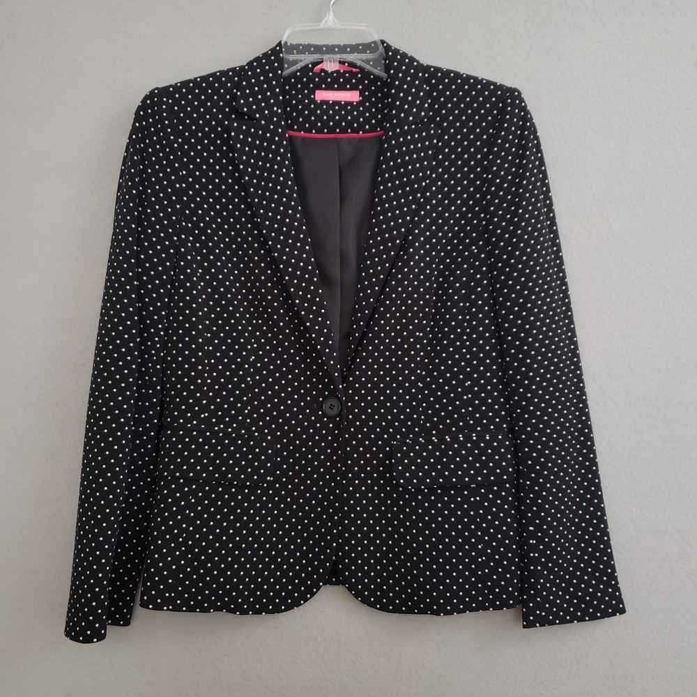 Isaac Mizrahi Womens 8 Blazer Black White Polka Dot Notched Lapel Career Jacket